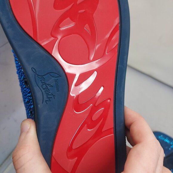 Christian Louboutin Blue WOMENS Louis Junior Strass Bejeweled Low Top Sneaker - Picture 12 of 12